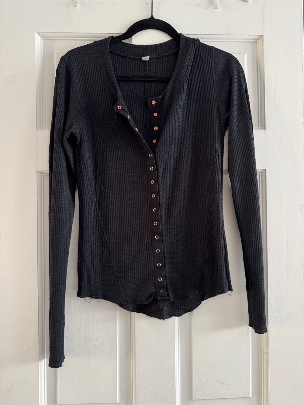 Free People Black Waffle Henley size L